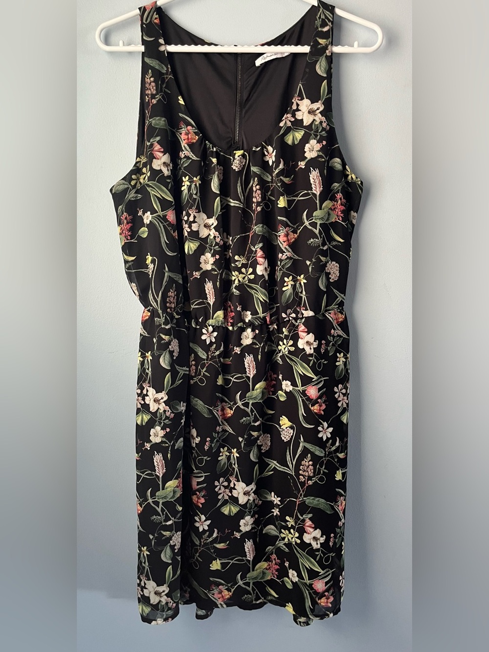 Reitmans Black Floral Pink & Green Sleeveless Lightweight Sheath Dress Size L